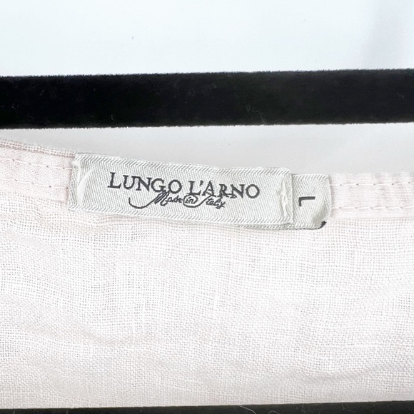 ✅ Lungo L'arno Womens LARGE Linen Top Pale CREAM Roll Tab Sleeve Blouse Italy - Picture 3 of 6
